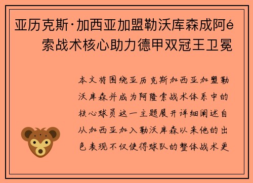 亚历克斯·加西亚加盟勒沃库森成阿隆索战术核心助力德甲双冠王卫冕